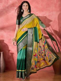 KIMISHA - Women Multi-Color Woven Silk Blend Saree with Unstitched Blouse