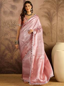 KIMISHA - Women Pink Woven Silk Blend Saree with Unstitched Blouse