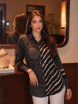 Autumnlane - Women Black Printed Cotton Shirt