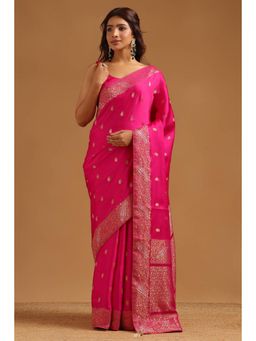 Soch - Women Pink Woven Satin Saree with Unstitched Blouse