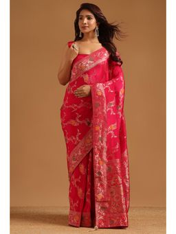 Soch - Women Pink Woven Crepe Saree with Unstitched Blouse