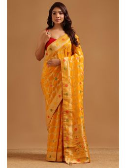 Soch - Women Yellow Woven Crepe Saree with Unstitched Blouse