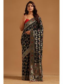 Soch - Women Black Woven Crepe Saree with Unstitched Blouse