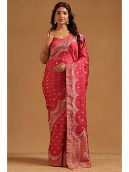 Soch - Women Pink Woven Satin Saree with Unstitched Blouse