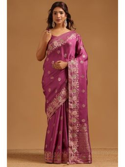 Soch - Women Lavender Woven Satin Saree with Unstitched Blouse