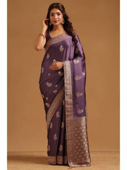 Soch - Women Lavender Woven Satin Saree with Unstitched Blouse