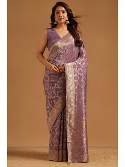 Soch - Women Lavender Woven Silk Saree with Unstitched Blouse