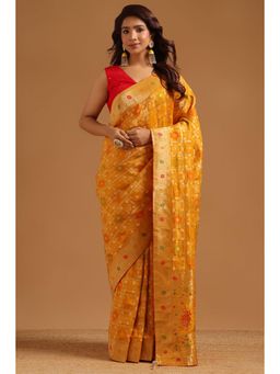 Soch - Women Yellow Woven Silk Saree with Unstitched Blouse