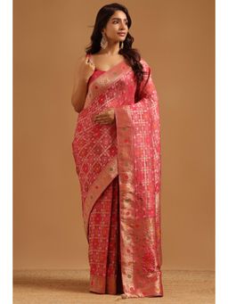 Soch - Women Pink Woven Silk Blend Saree with Unstitched Blouse