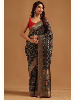 Soch - Women Black Woven Silk Blend Saree with Unstitched Blouse