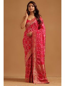 Soch - Women Pink Woven Silk Saree with Unstitched Blouse
