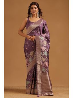 Soch - Women Lavender Woven Satin Saree with Unstitched Blouse
