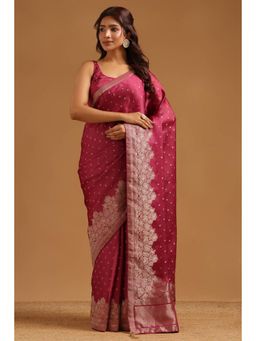 Soch - Women Lavender Woven Satin Saree with Unstitched Blouse