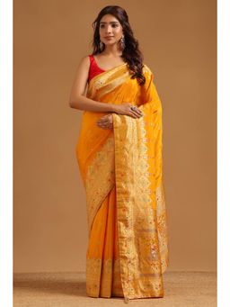 Soch - Women Yellow Woven Crepe Saree with Unstitched Blouse