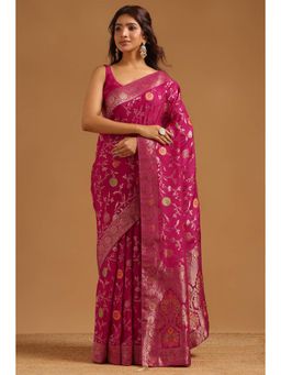 Soch - Women Pink Woven Crepe Saree with Unstitched Blouse