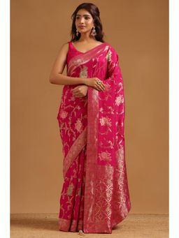 Soch - Women Pink Woven Crepe Saree with Unstitched Blouse