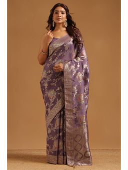 Soch - Women Lavender Woven Satin Saree with Unstitched Blouse