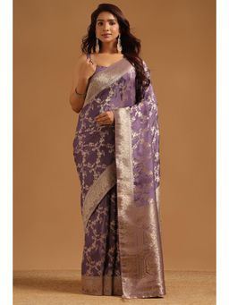 Soch - Women Lavender Woven Crepe Saree with Unstitched Blouse