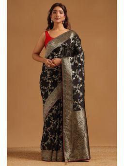 Soch - Women Black Woven Crepe Saree with Unstitched Blouse