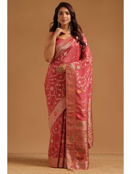 Soch - Women Pink Woven Crepe Saree with Unstitched Blouse