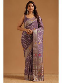 Soch - Women Lavender Woven Crepe Saree with Unstitched Blouse