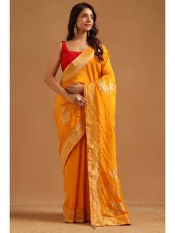 Soch - Women Yellow Woven Crepe Saree with Unstitched Blouse