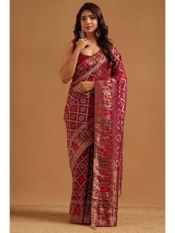 Soch - Women Wine Woven Silk Blend Saree with Unstitched Blouse