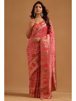 Soch - Women Pink Woven Silk Saree with Unstitched Blouse