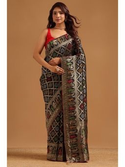 Soch - Women Black Woven Silk Blend Saree with Unstitched Blouse