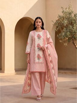 Autumnlane - Women Pink Printed Cotton Kurta and Pant with Dupatta