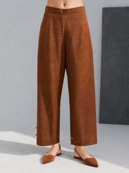 Vastramay - Women Brown Solid/Plain Cotton Pant