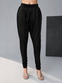 Vastramay - Women Black Solid/Plain Viscose Churidar