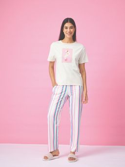 Sweet Dreams - Women White Graphic Printed Top with Pyjama