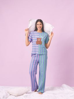 Sweet Dreams - Women Blue Graphic Printed Top with Pyjama