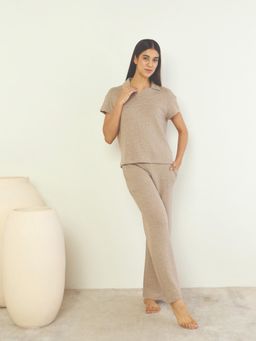 Sweet Dreams - Women Beige Textured Printed Top with Pyjama