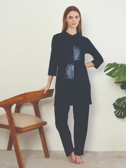 Sweet Dreams - Women Navy Blue Graphic Printed Kurti with Pyjama