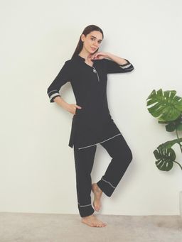 Sweet Dreams - Women Black Solid Kurti with Pyjama