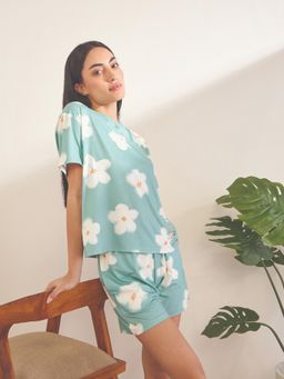 Sweet Dreams - Women Green Floral Printed Top with Shorts