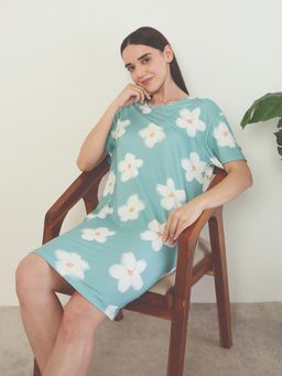 Sweet Dreams - Women Green Floral Printed Short Night Dress