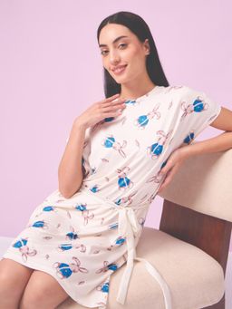 Sweet Dreams - Women Cream Animal Printed Short Night Dress set