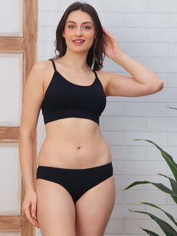 PrettyCat - Women Black Removable Cup Bra with Panty