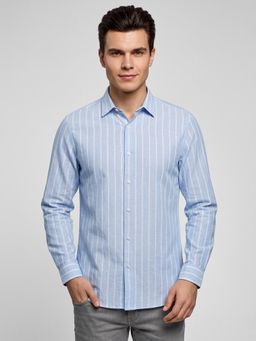 R&B - Blue Stripes Casual Cotton Linen Shirt