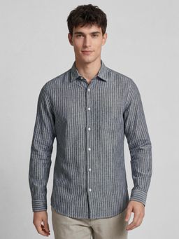 R&B - Blue Stripes Casual Cotton Linen Shirt
