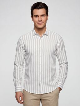 R&B - Brown Stripes Casual Cotton Linen Shirt