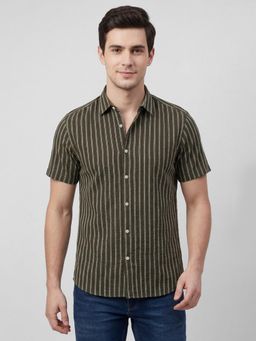 R&B - Olive Stripes Casual Pure Cotton Shirt