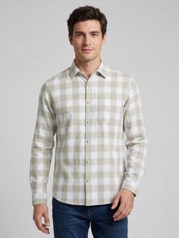 R&B - Beige Checks Casual Pure Cotton Shirt