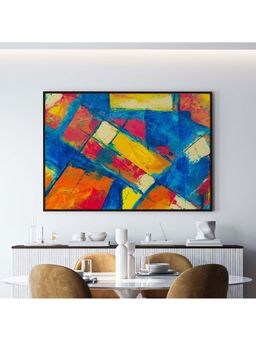 ARTCREST - Blue, Beige, & Brown Abstract Painting Black Box Framed Canvas