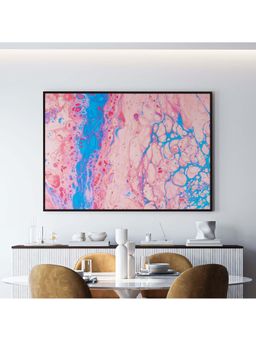 ARTCREST - Blue Peach Fluid Art Painting Black Box Framed Canvas