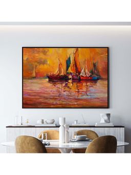 ARTCREST - Boats & Ocean Painting Black Box Framed Canvas