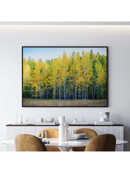 ARTCREST - Bright Yellow & Green Trees Painting Black Box Framed Canvas